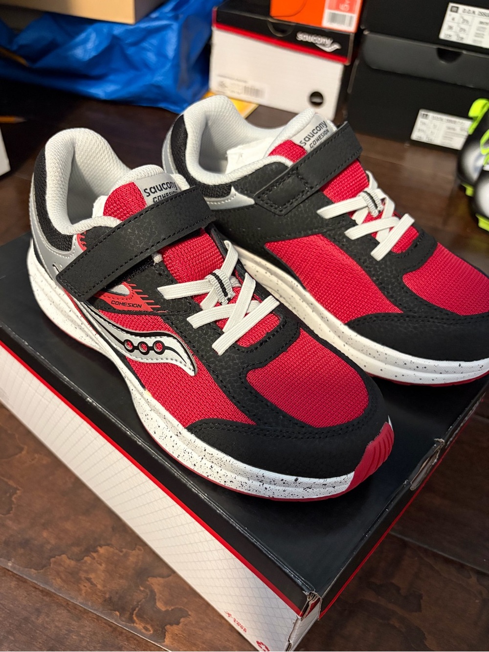 Saucony Kids Red and Black Velcro Athletic Sneakers